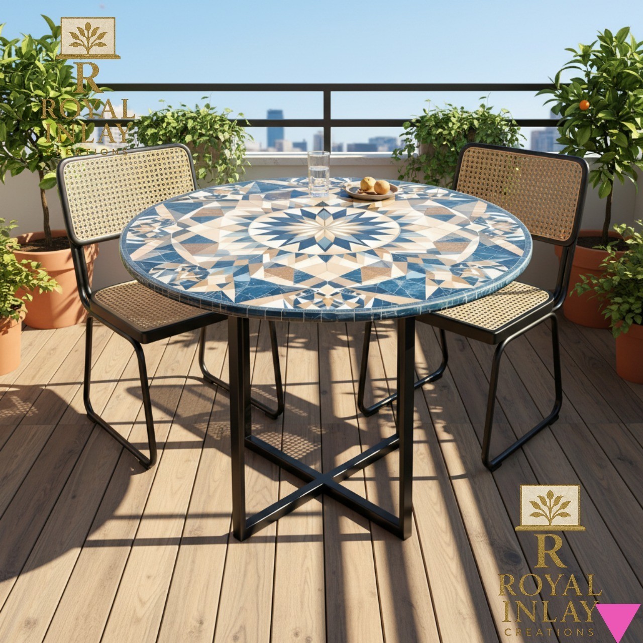 Round Geometric Pattern Table Top Modern Home Cafe Office Dining Outdoor Decor