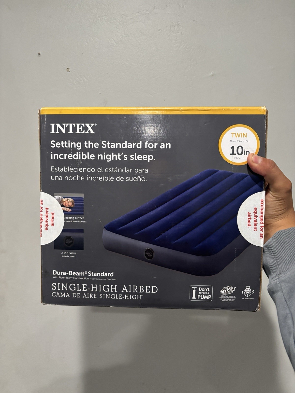 Intex Dura-Beam Standard Twin 10in Blue PVC Inflatable Air Bed Mattress