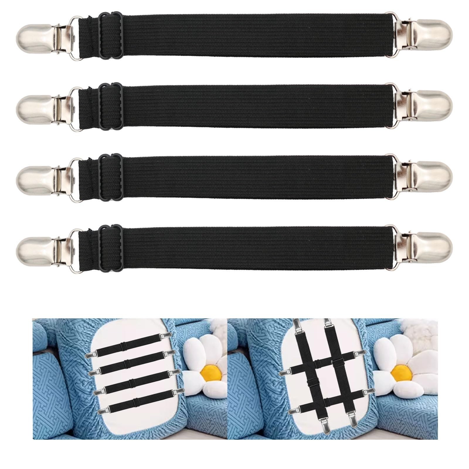 Sofa Cover Holder Straps with Suspenders & Fasteners – Magic Sofa Couch Cover…