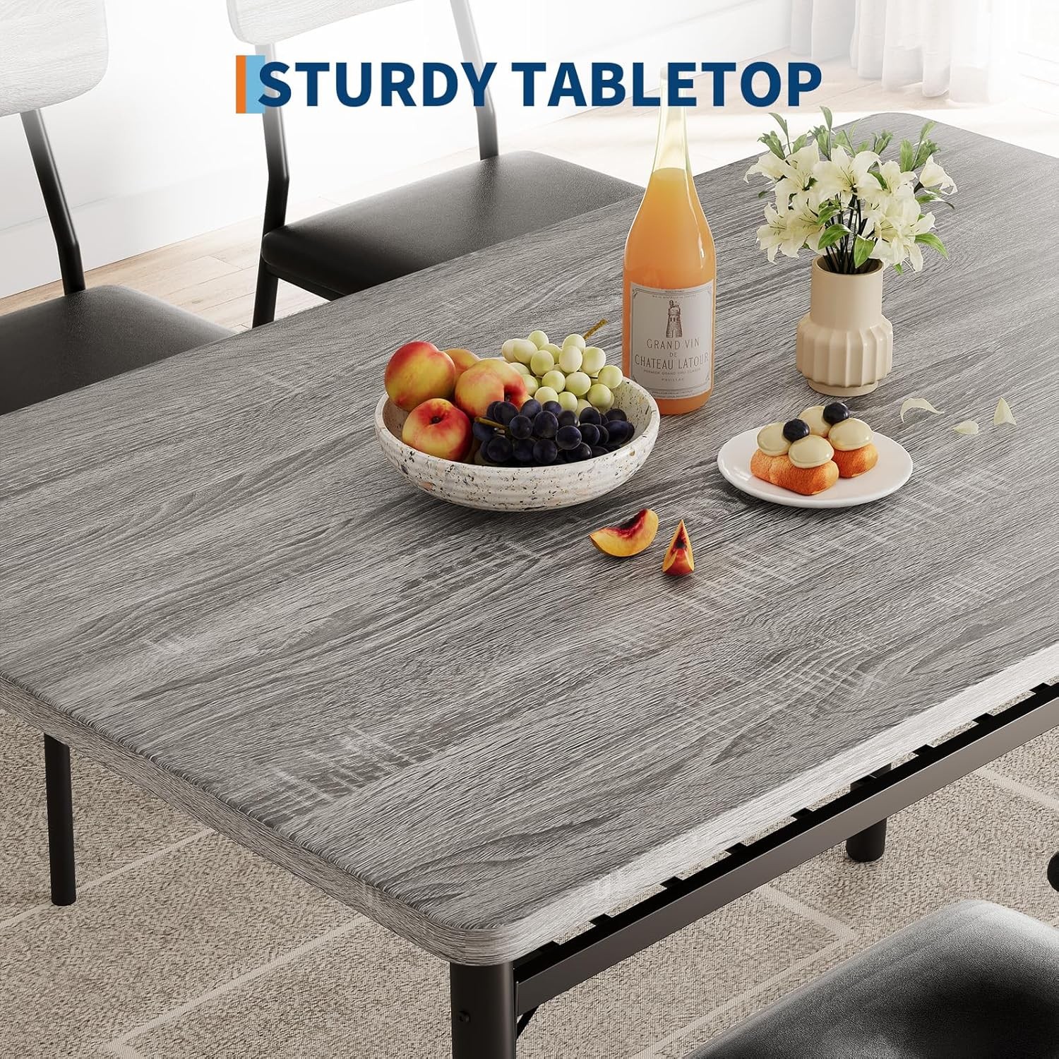 Dining Table Set for 4 with Storage Rack, 5-Piece Kitchen Table and Upholstered