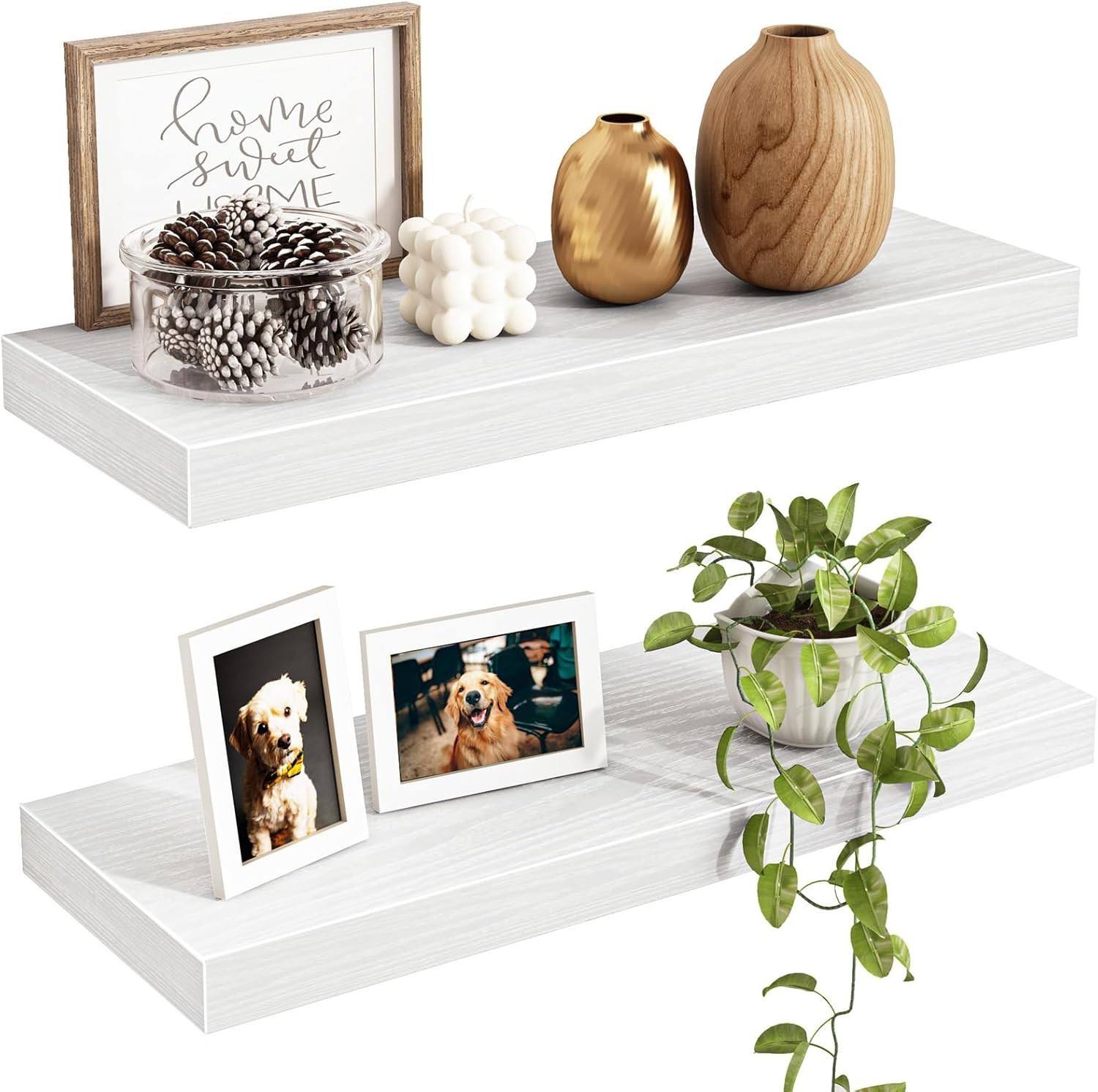 Floating Shelves for Wall Decor White, Set of 2, 15.7 Inch | MDF Shelves with…