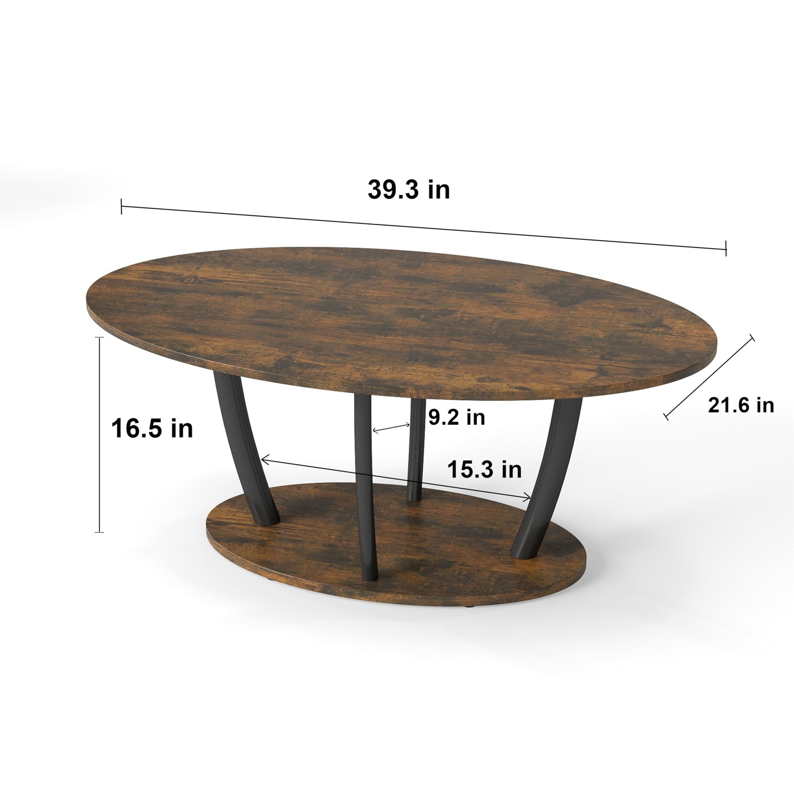 Manora Rustic Small Oval Coffee Table 21.65″ X 39.37″ X 16.93″, Dark Brown