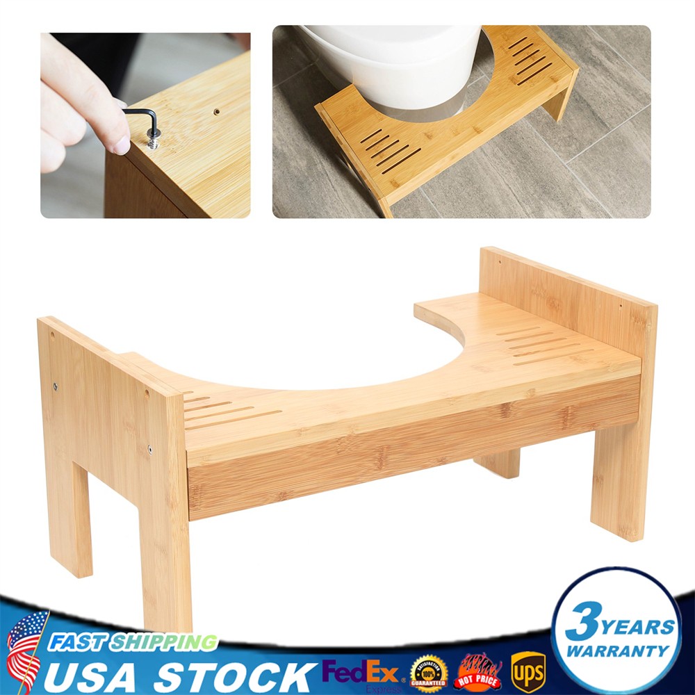 Bamboo Adjustable Toilet Stool, 7-9 Inches Bamboo Potty Stool, Poop Stool