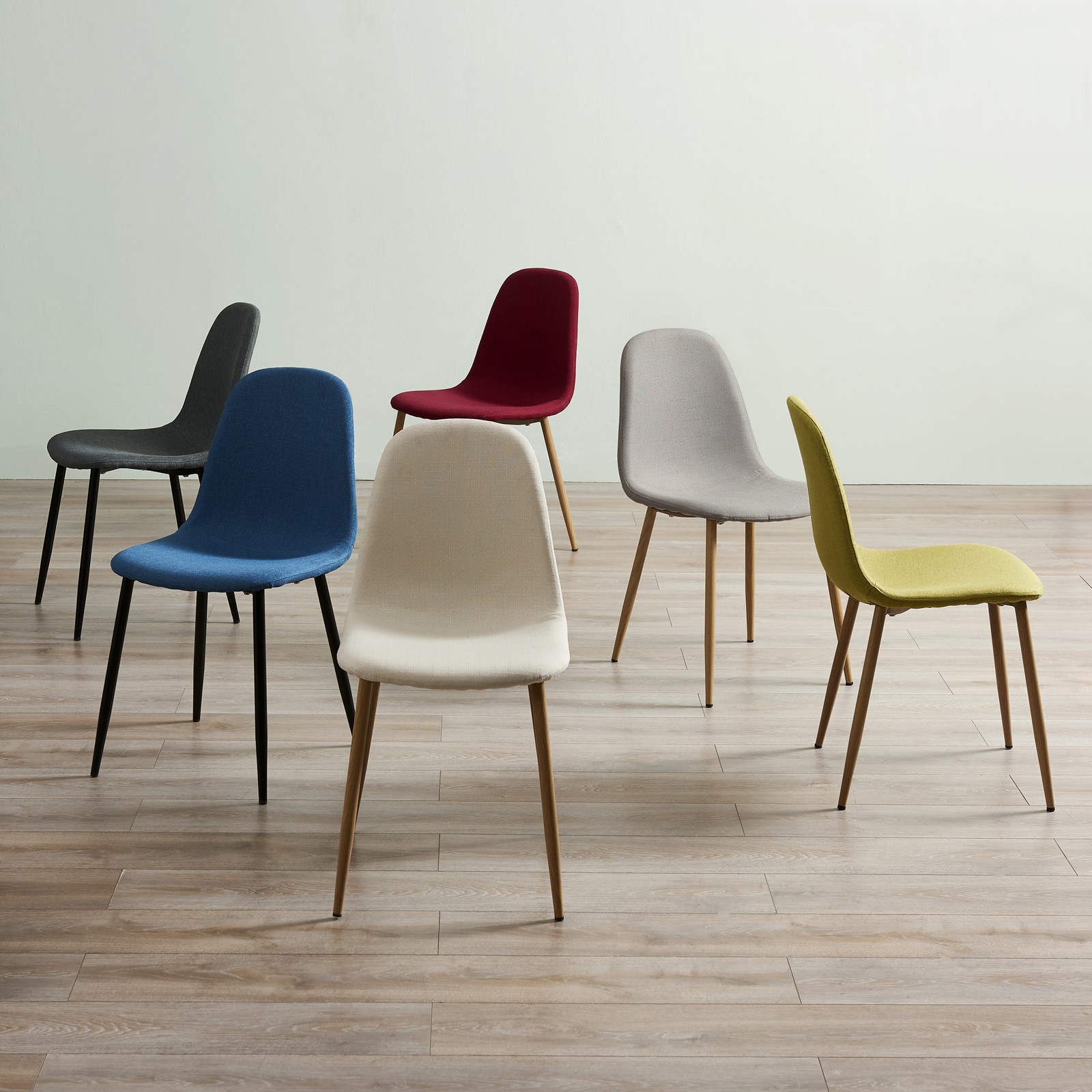 Teamson Home Minimalist Fabric Chair Seating Beige Fabric Wood Grain Legs Set of