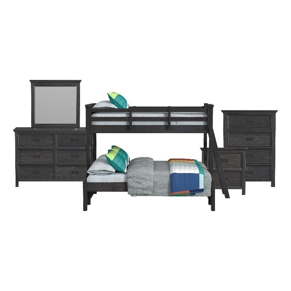Brooklyn Kids Twin Over Full Bunk with Ladder 5PC Bedroom Set in Charcoal