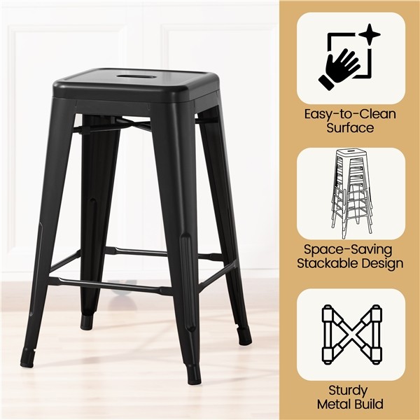 Metal Bar stools 24” Counter Height Kitchen Bar Chairs Set of 4 Stackable Black