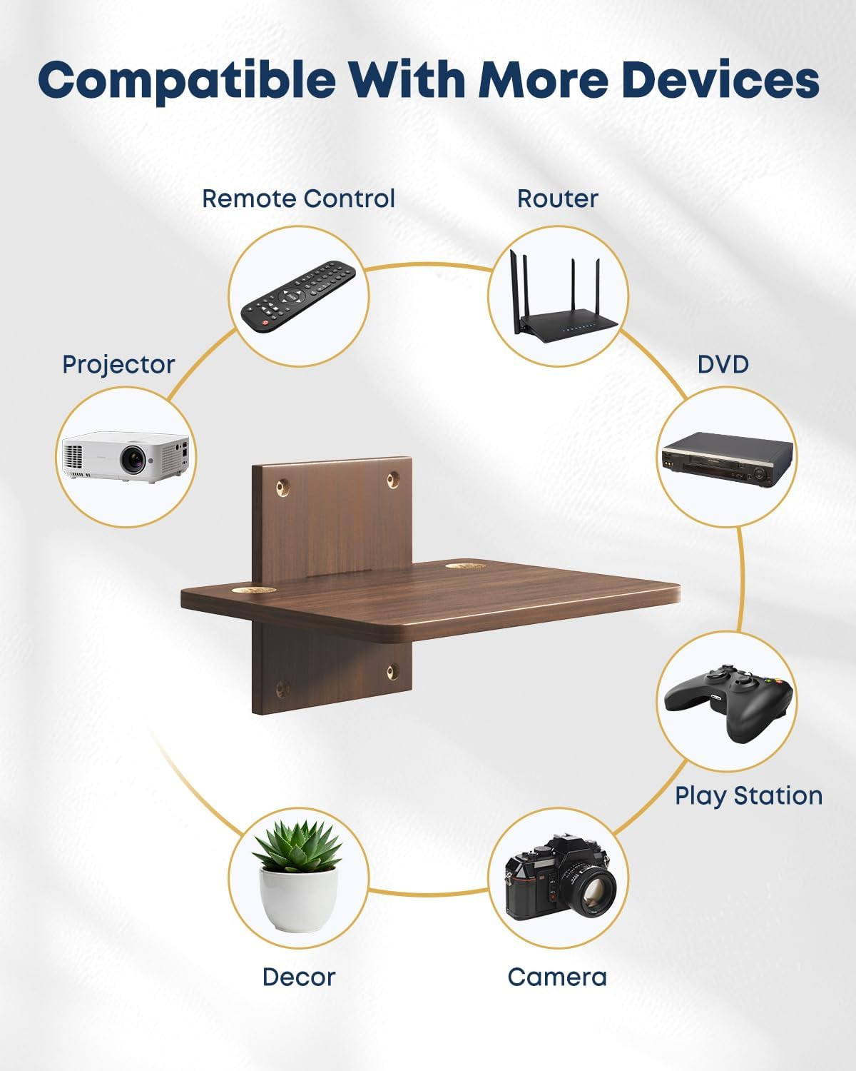 Floating TV Projector Shelf Wall Mount – 1 Tier Wooden Shelf, Walnut Brown | Hom