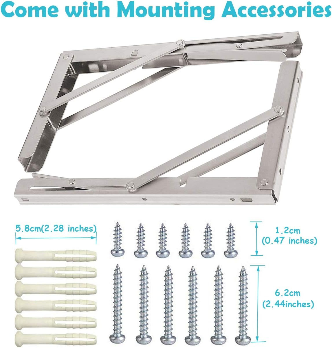 CLT 24” Folding Shelf Brackets Max. Load 440 Lb, Heavy Duty Stainless Steel DIY
