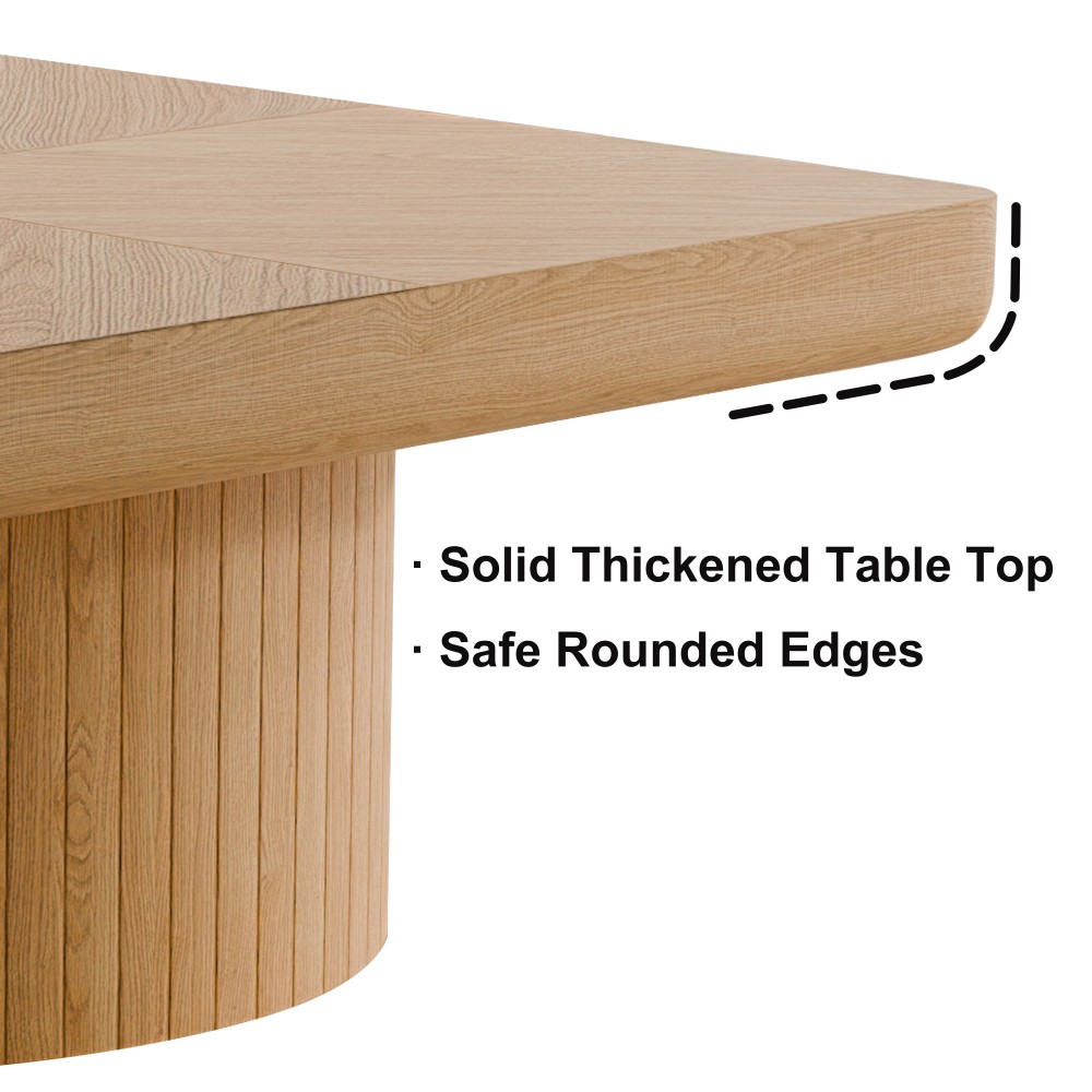 33.5″ Round Fluted Coffee Table, Wood Parquet Top Cylindrical Base, Walnut