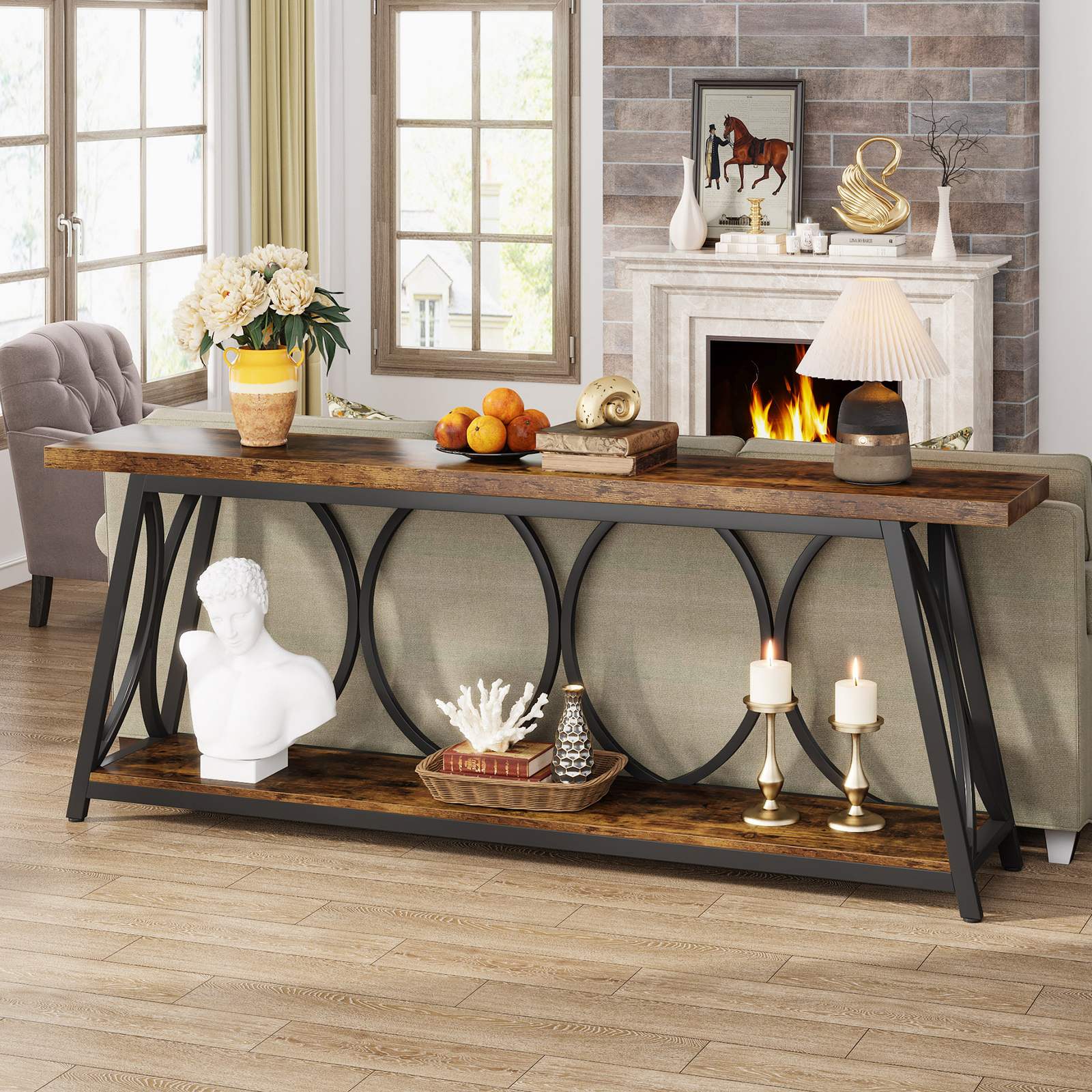 Tribesigns 71″ Extra Long Console Table Industrial Sofa Table with Storage Shelf