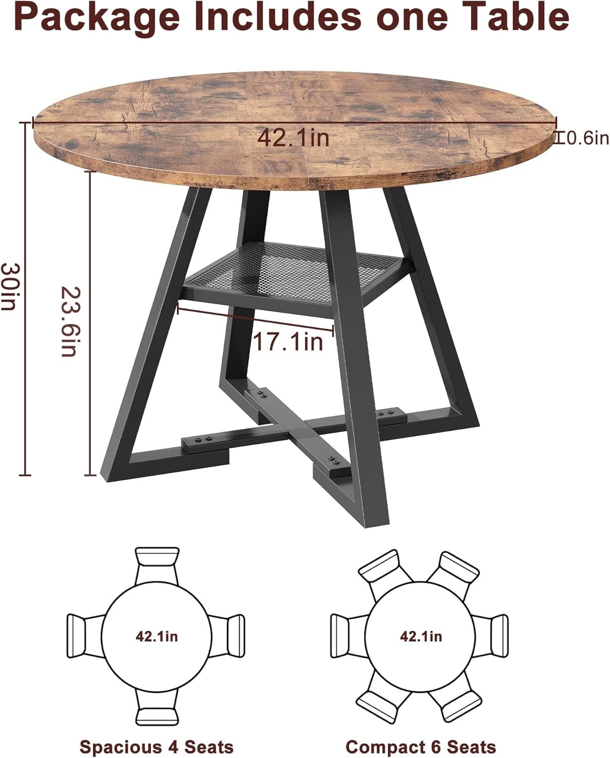 Round Dining Table for 4 6 Space Saving Rustic Wood Kitchen Modern Furniture