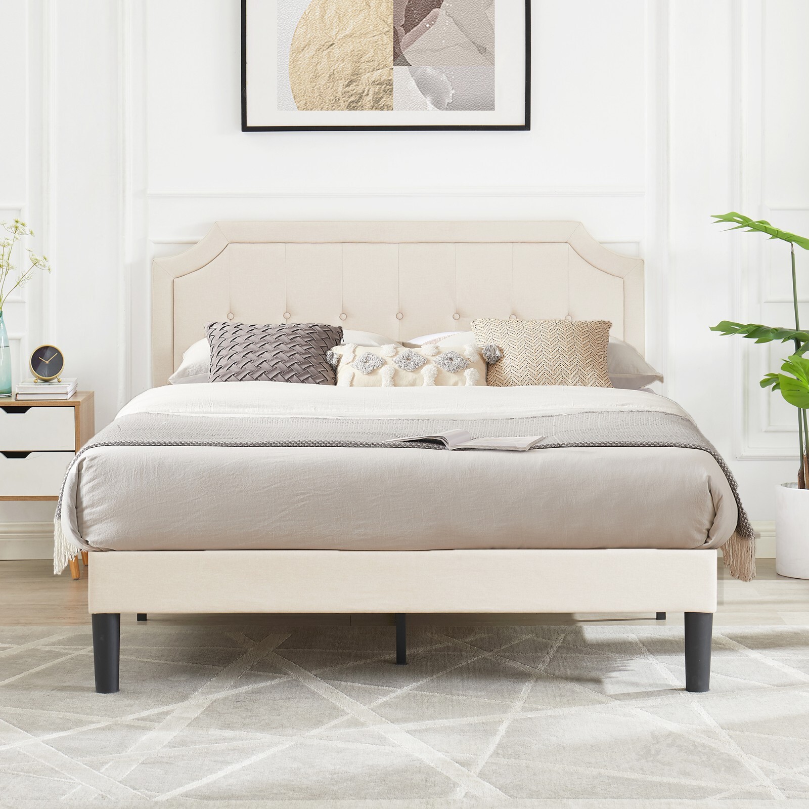 Twin/Full/Queen Size Metal Bed Frame Adjustable Upholstered Headboard Platform