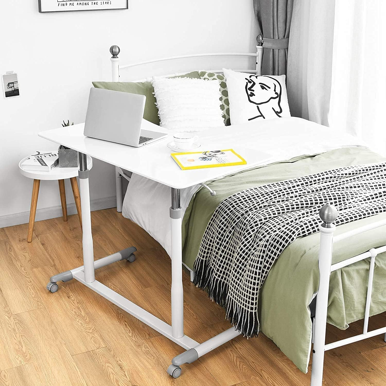 Rolling Sit-Stand Desk, Height Adjustable Standing Desk W/4 Wheels, Ergonomic Al