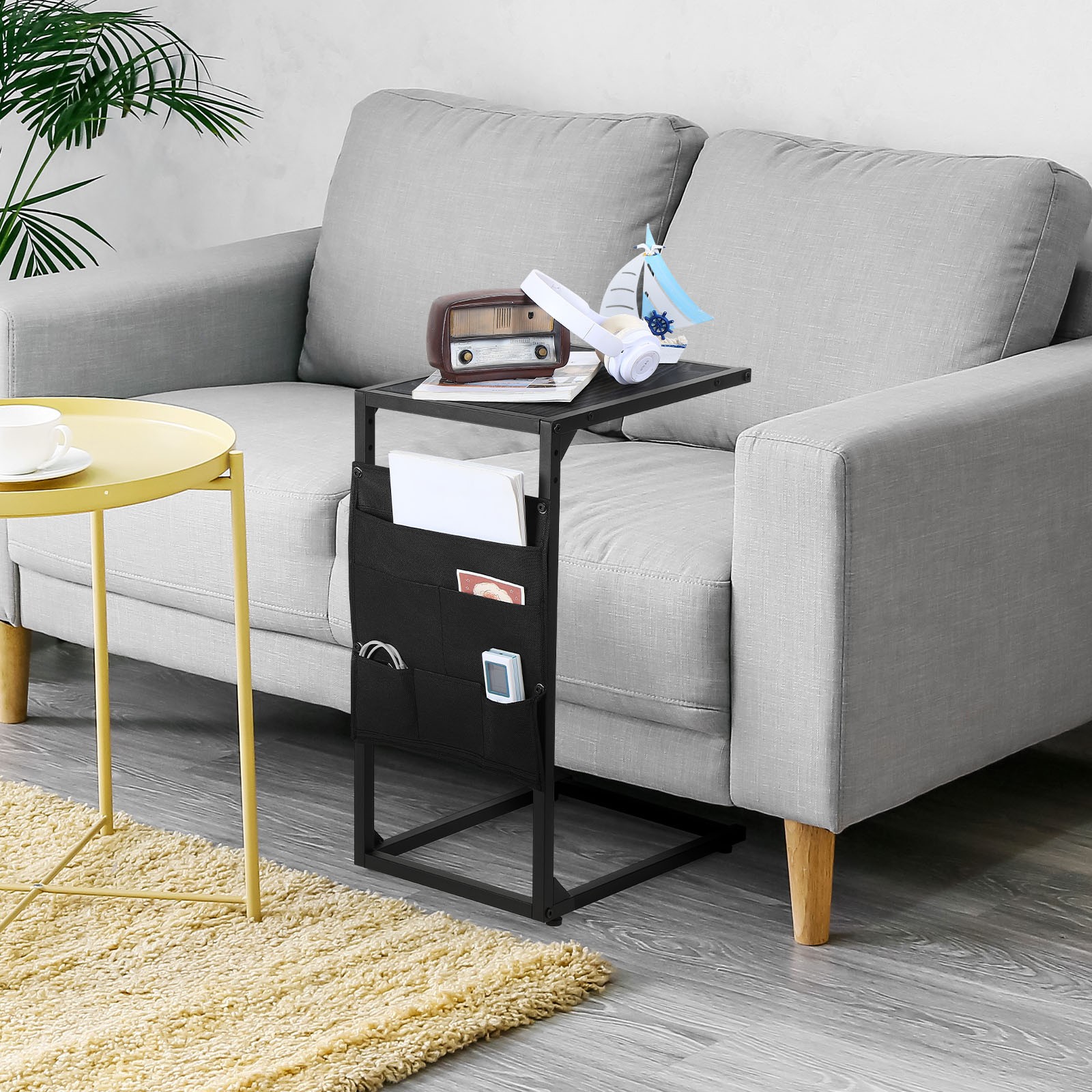 Set of 2 C Shaped End Table Side Table w/ Storage Bag for Couch Sofa Bedroom