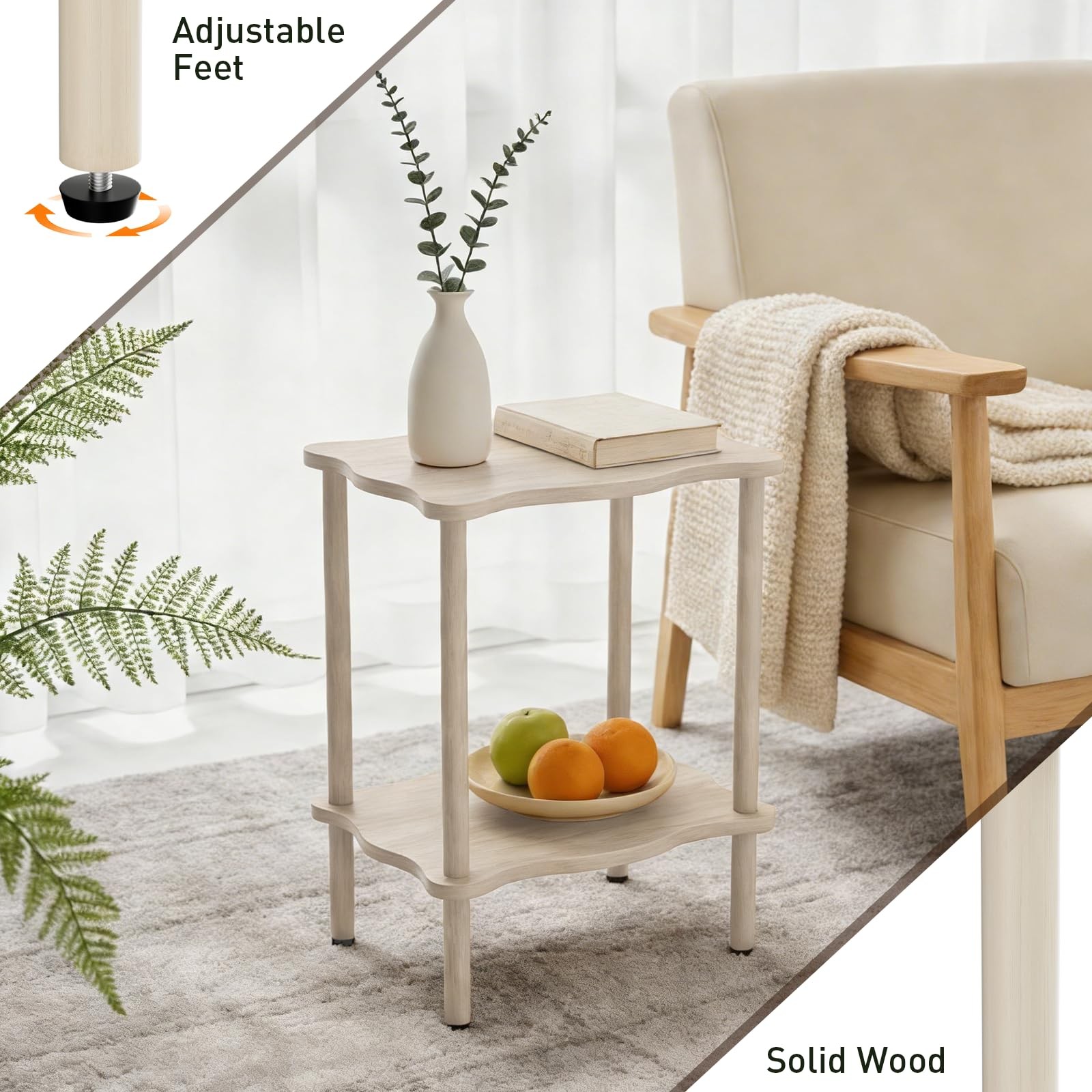 2Tier Side Table 20.6H SpaceSaving Nightstand 15.7×11.8 Inch Oak Grain