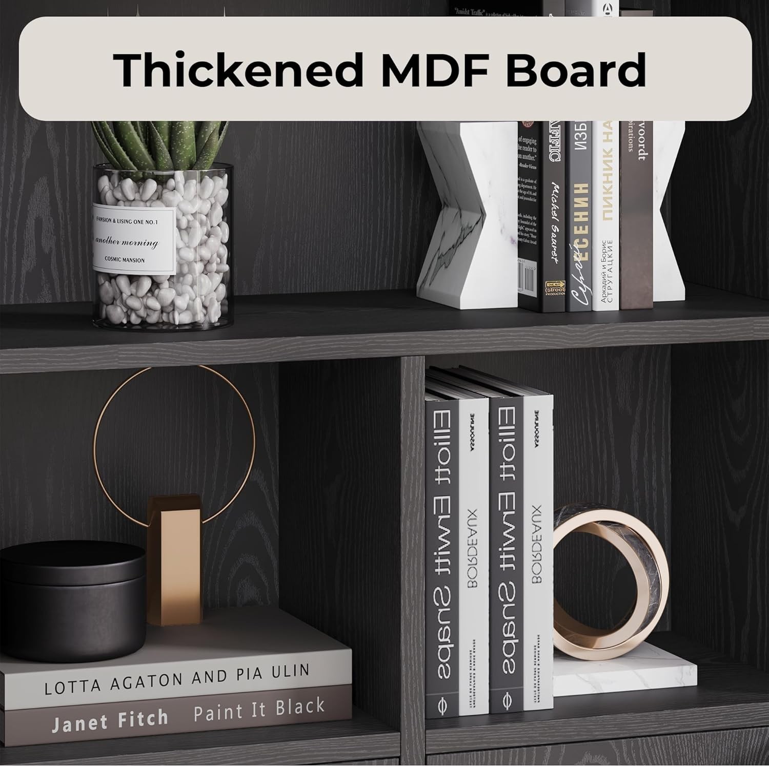 Bookshelf with Doors, Book Shelf with Storage Shelves, 74.6 in Tall Bookcase for