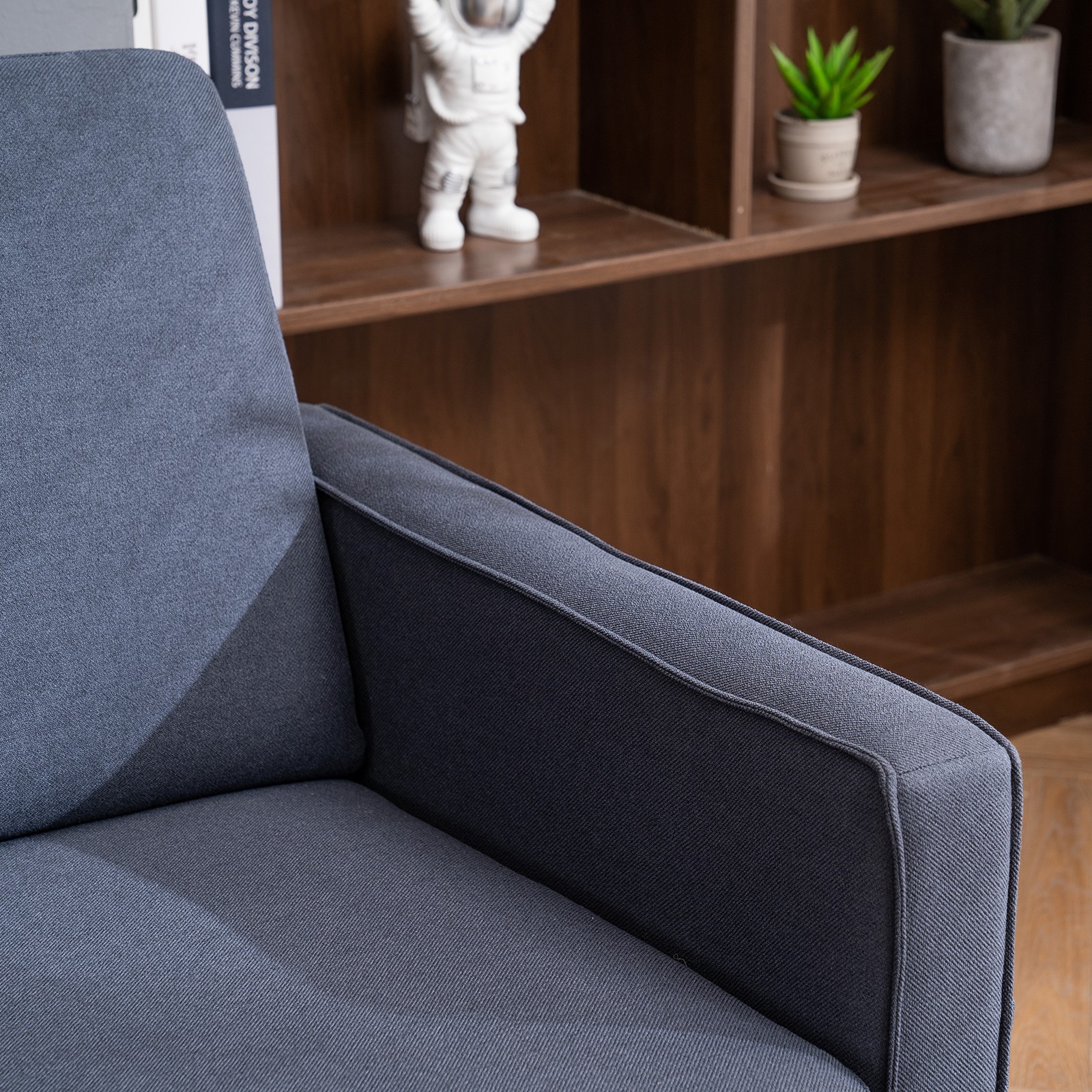 Linen Solid Wood Legs 3 Seats Without Chaise Concubine Modular Sofa Dark Grey