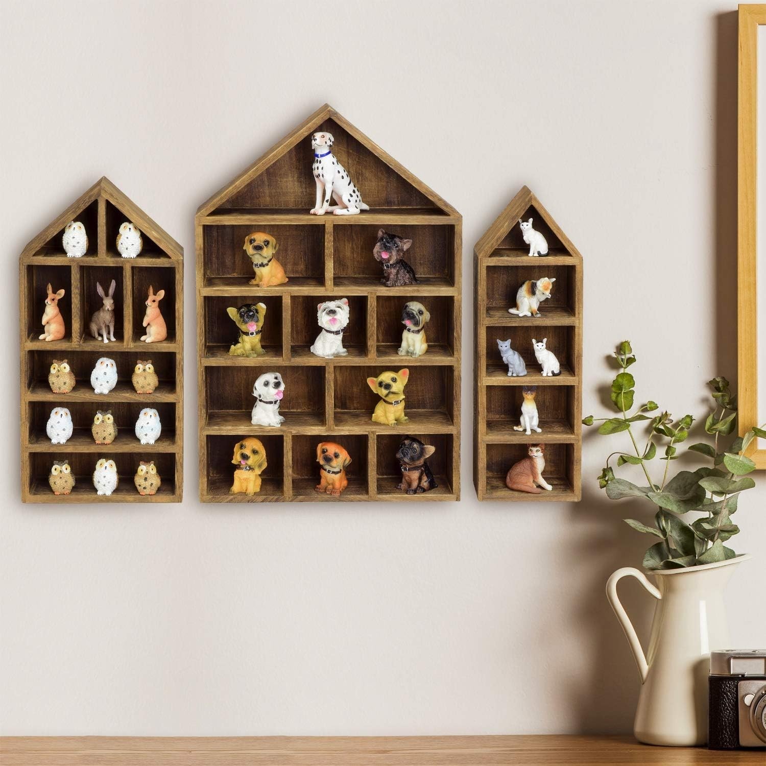 Unique Brown Wood Shadow Box 3-Piece Wall Display Shelf for Miniatures Figures
