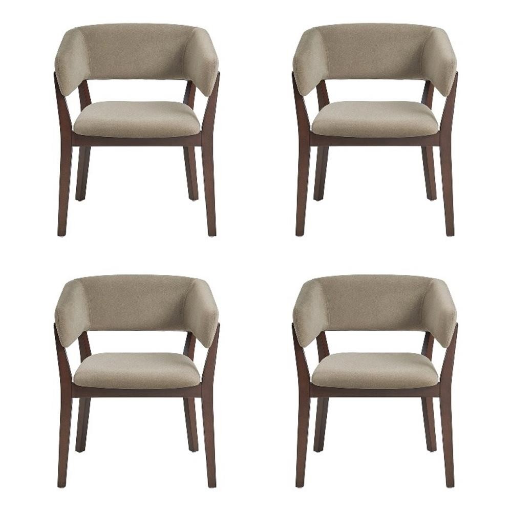 Blake Modern Wood Faux Mohair Armchair in Linen – Set of 4