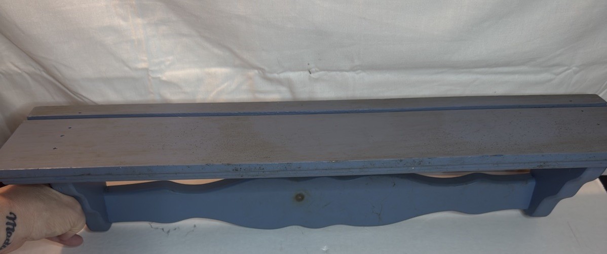 Vintage Blue Wood Wall Shelf Scalloped Country Cottage Display 22 Inch