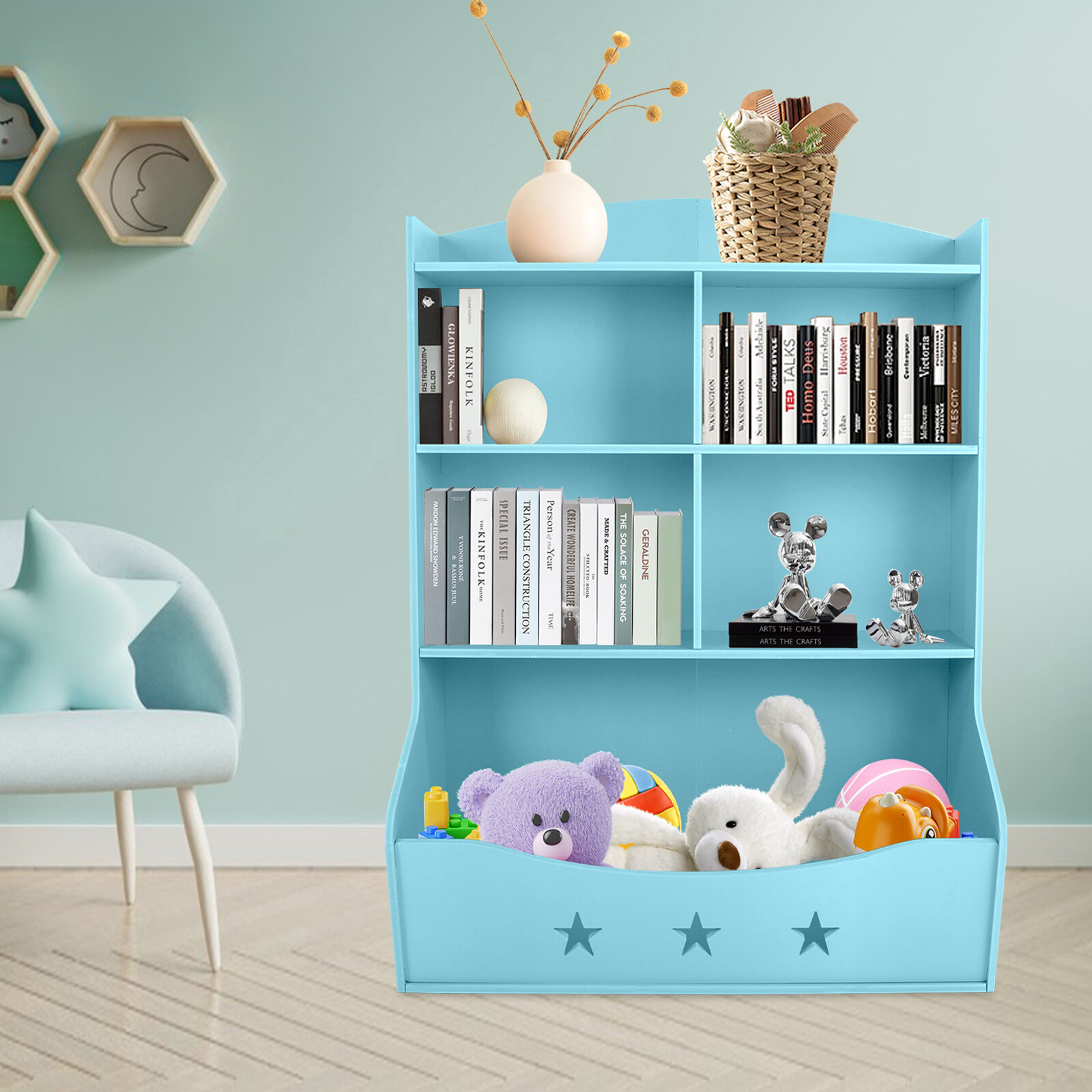 Kids Toy Storage Organizer, Kids Bookshelf, 3 Tier Children Bookcase and Bookshe