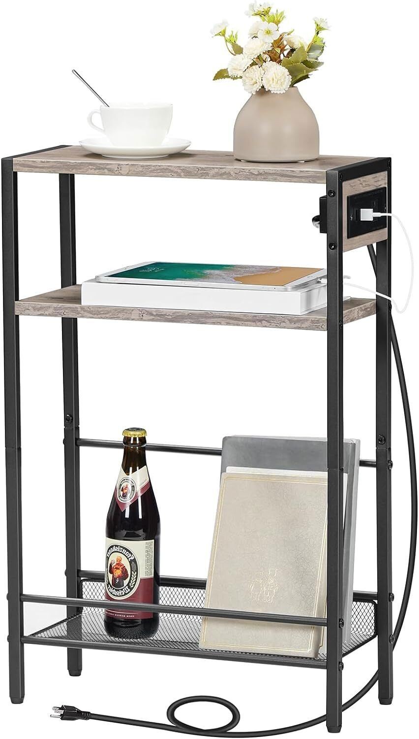 Side Table End Table Nightstand Sofa Beside Table Greige 16.5″ x 7.1″ x 25.6″