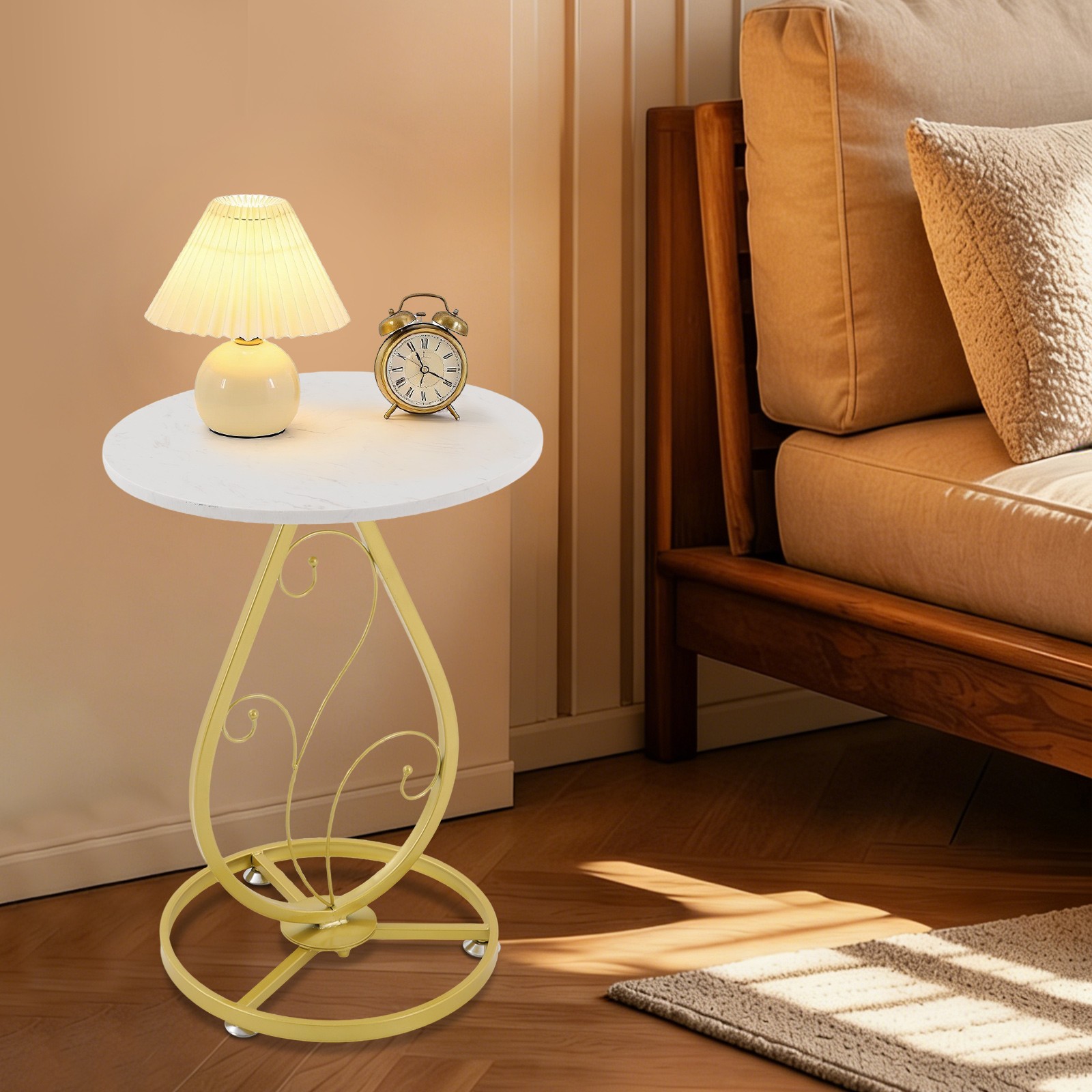 Gold+White Modern Decor Bedside Table, Coffee Table for Living Room 15.7*21.6in