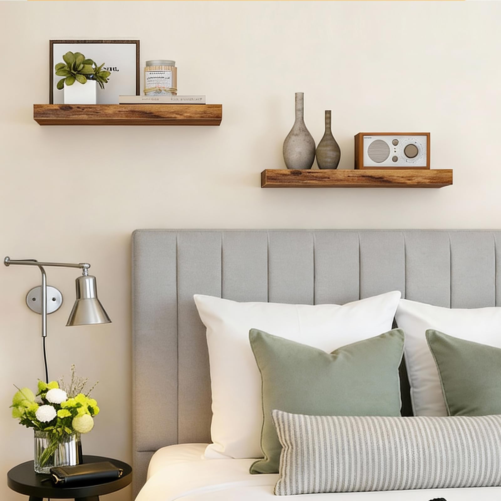 Floating Shelves Wood Wall Mounted 20lb Capacity 15.7 Inch Rustic Brown Set 2