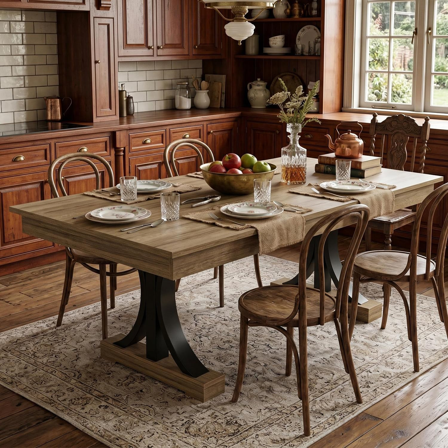 Industrial 71-Inch Dining Table with 2 Drawers for 6-8, Sturdy Frame