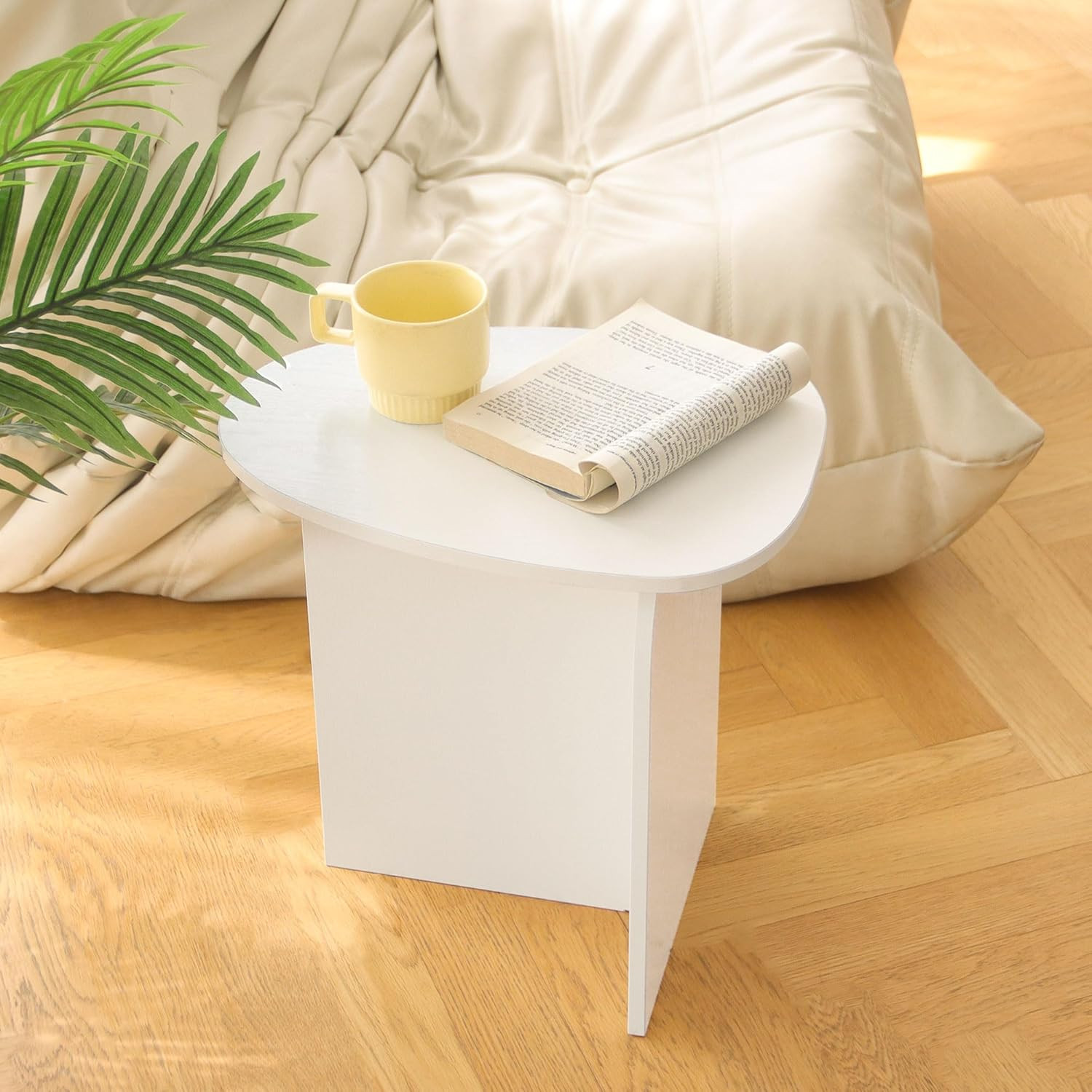 White Side Table, Small Triangle End Table Living Room, Modern Accent Table with