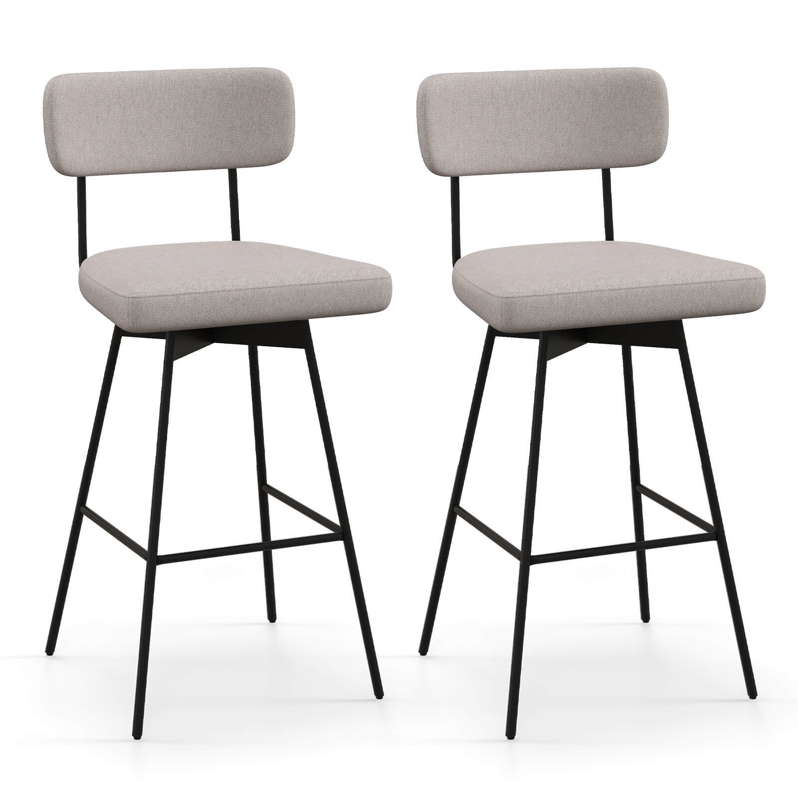 29″ Upholstered Swivel Bar Stool Set of 2 w/ Padded Seat & Backrest Metal Frame
