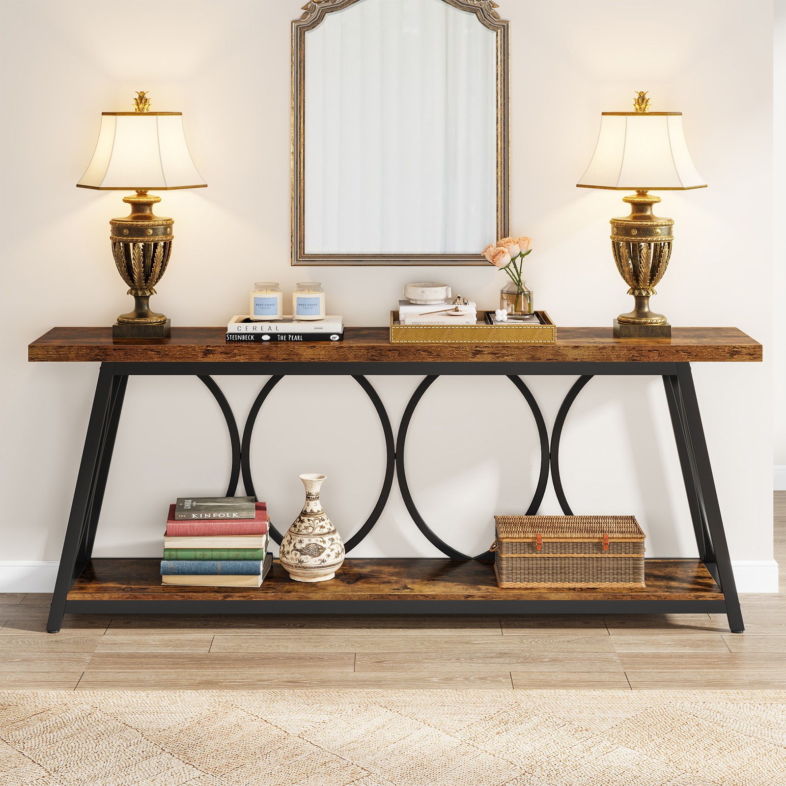 70.9” Console Table, Entryway Narrow Long Sofa Table Behind Couch with Storage