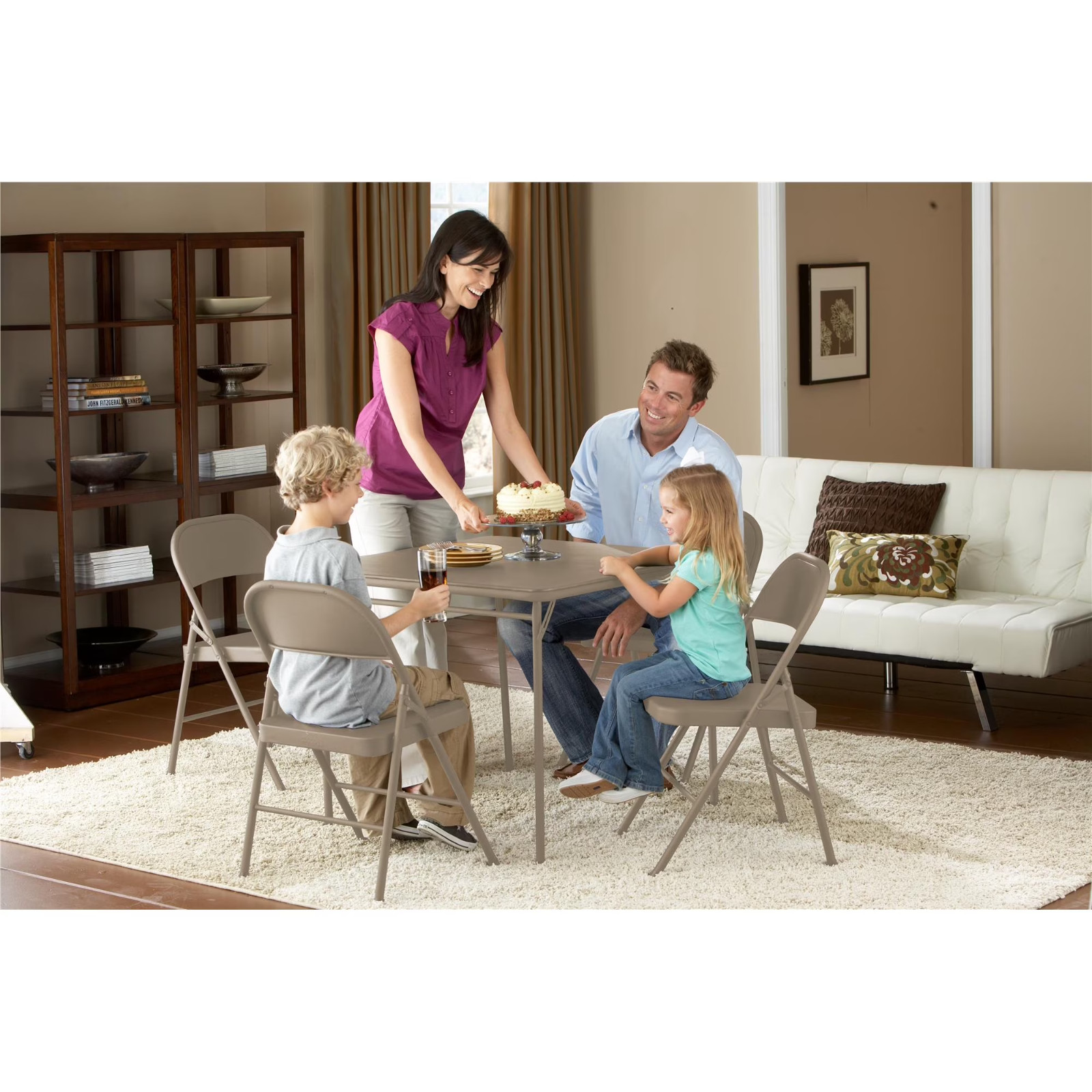 4 Pack Mainstays All-Steel Metal Folding Chair, Beige, Heavy Duty, Portable NEW!