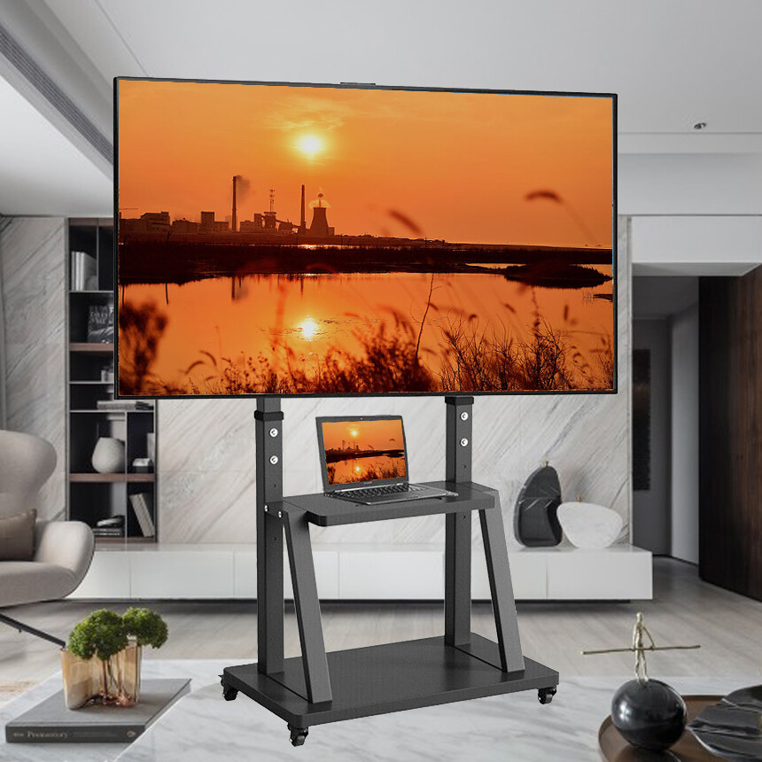 Universal 32″-100″ Floor TV Stand Mobile TV Cart Mount Max Hold 80KG Easy Moving