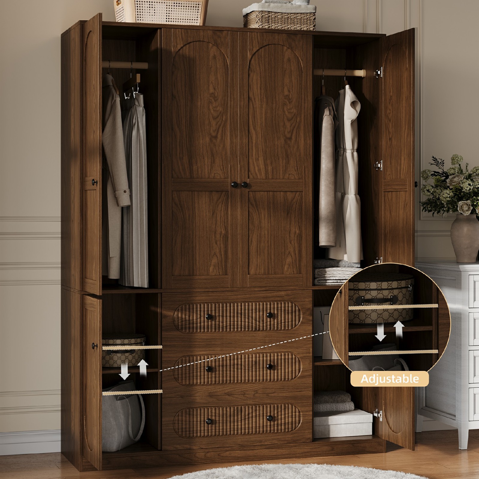 Armoire Wardrobe Closet with Drawers: 72″ Tall 6 Doors Armoire Wardrobe Closet