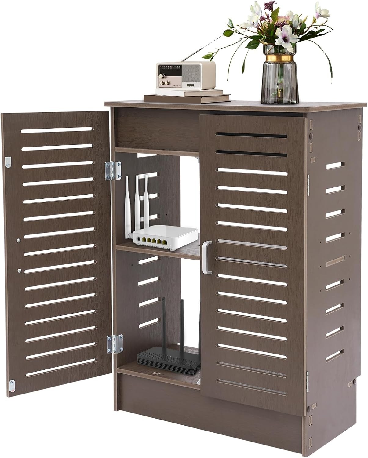 PVC 19.68″ Wide Ventilated Router Cabinet w/ Cable Hider 22lbs Capacity