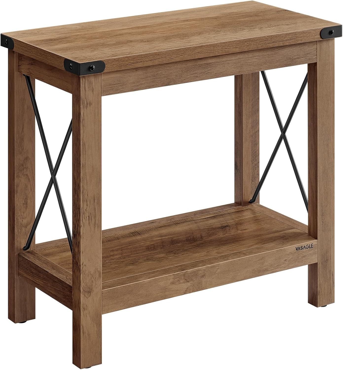 2 Tier Farmhouse End Table Nightstand Side Table Honey Brown Shelf