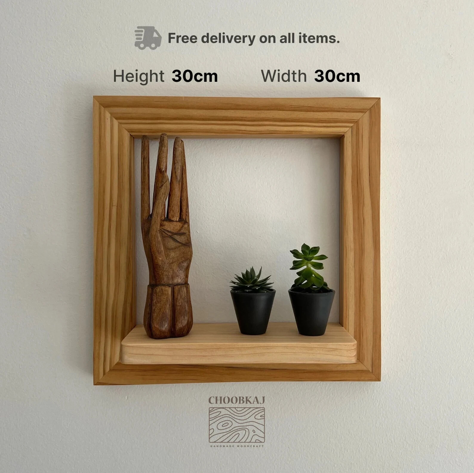 Natural Wood Floating Square Wall Shelf for Decor Display – Wall Decor