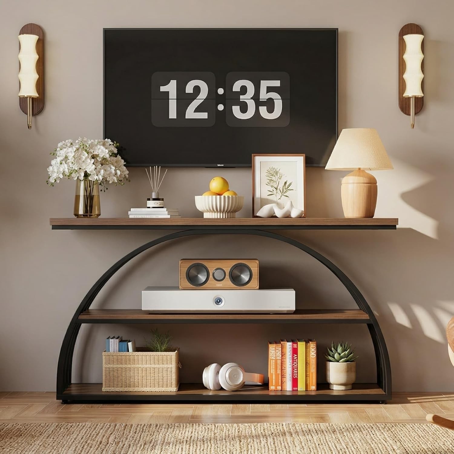 63-Inch Console Table for Entryway, Farmhouse Entryway Table with Arched Frame