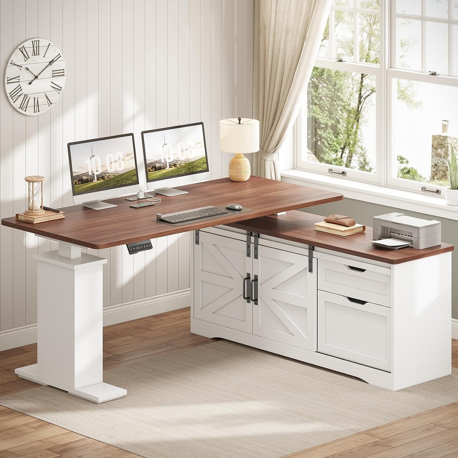 SEDETA Farmhouse L Shaped Standing Desk, 55 Inch Height Adjustable Corner Desk w