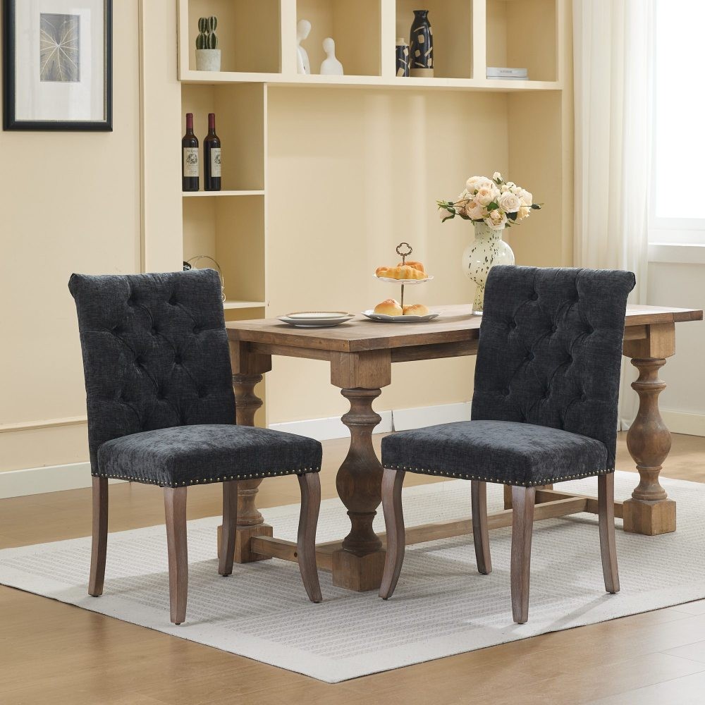 Upholstered Fabric Accent Dining Chair Set of 2 Kitchen Tufted Club Dining Room
