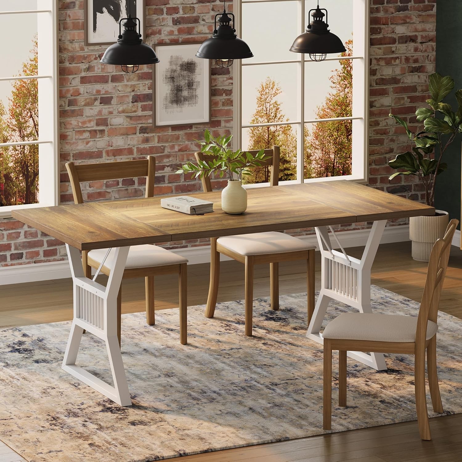 70.8in Rectangular Dining Table for 4-6People Farmhouse Kitchen Table (No chair)