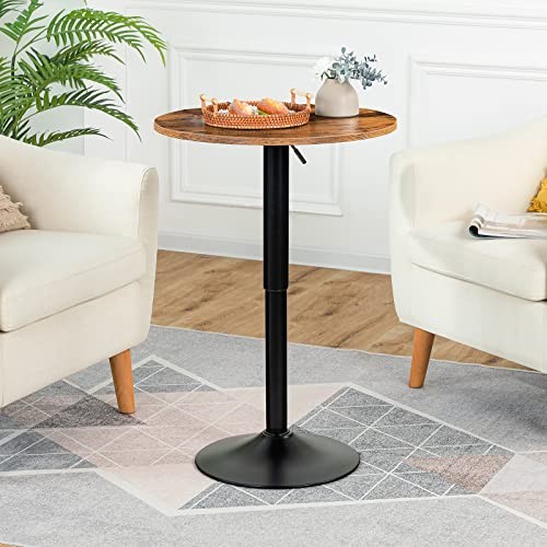 Bar Table, Height-Adjustable Round Pub Table 27-35.4 Inches 1 Rustic Brown