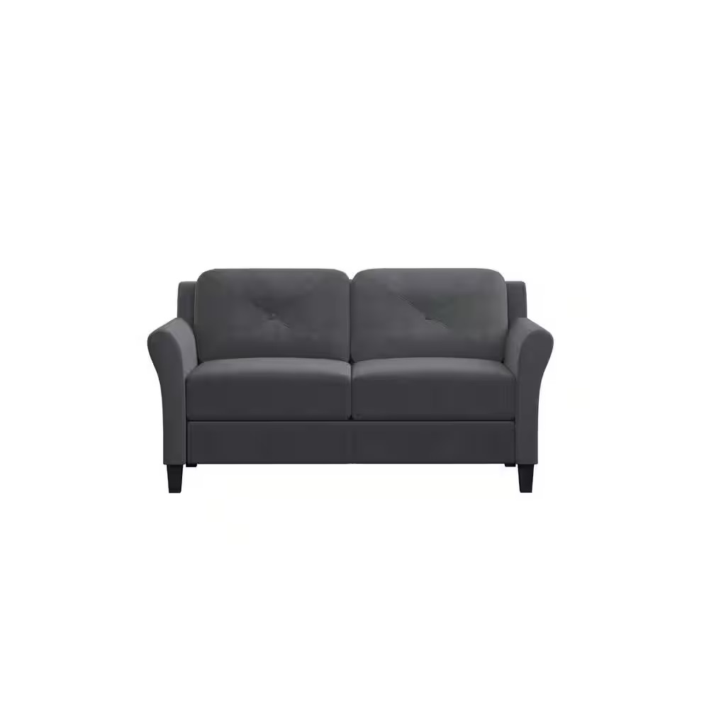 Harvard 58 In. Dark Gray Microfiber 2-Seat Loveseat with round Arms