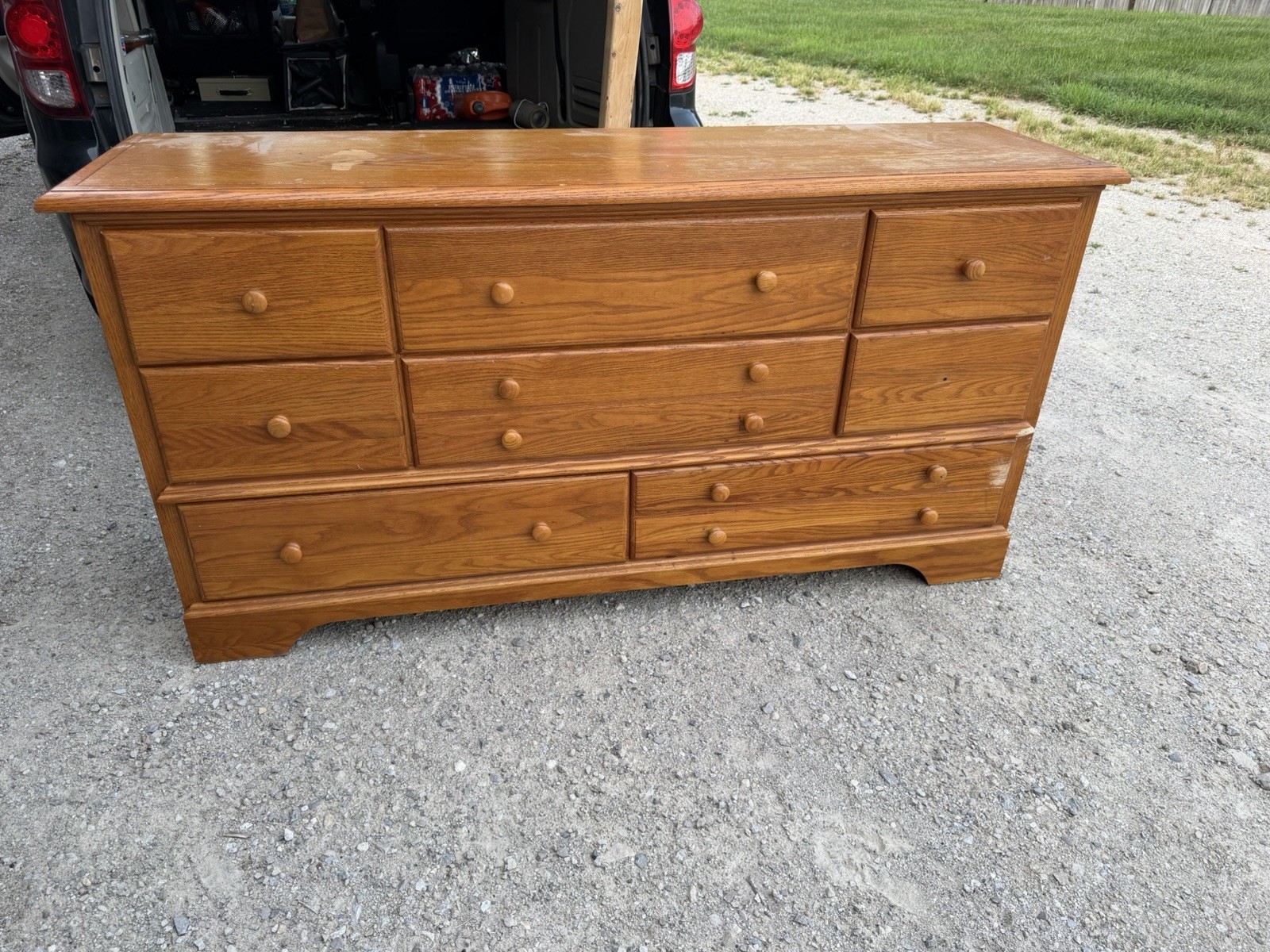 Wood 9-Drawer Dresser Brown Medium Wood Tone Knob Handles 62x18x30