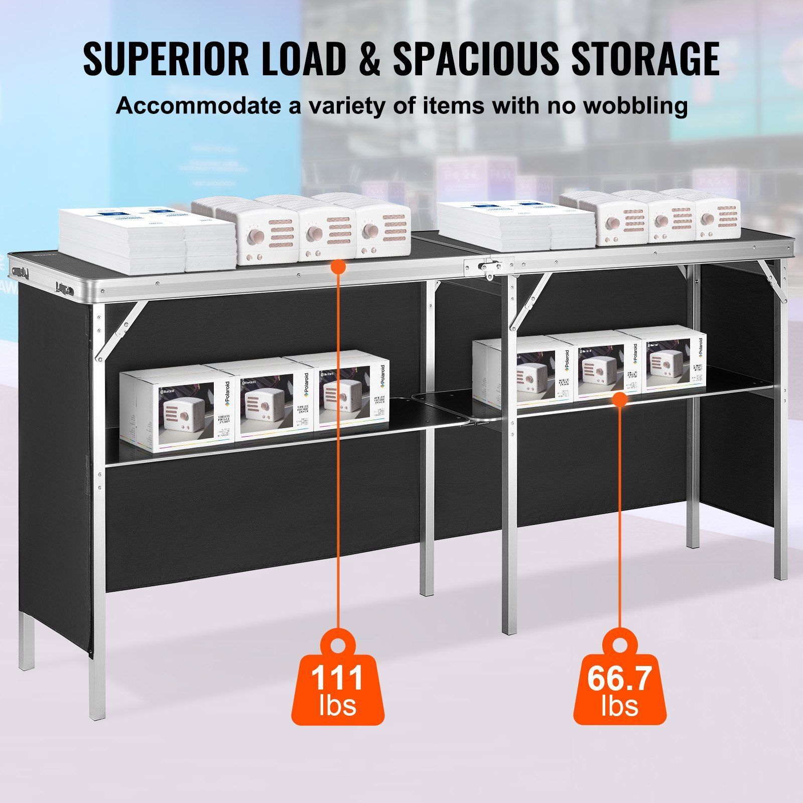 Folding Bar Table, Tradeshow Podium with Case&Storage Shelf 77.95×15.16×34.65″