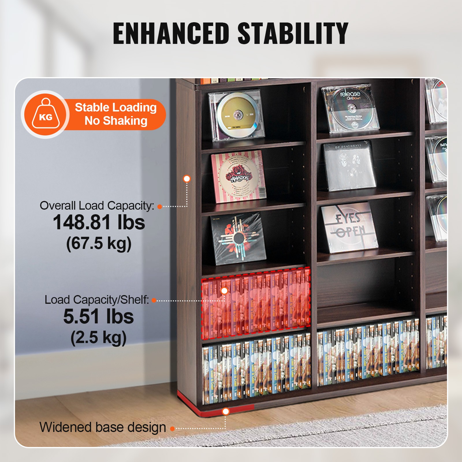 Uimoso Media Storage Cabinet with 9 Adjustable Shelves for 756 CDs, Espresso