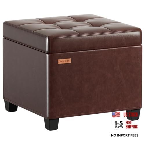 Synthetic Leather Cover Steel Frame Ottoman with 48L Storage,17.7″ x Pu-brown