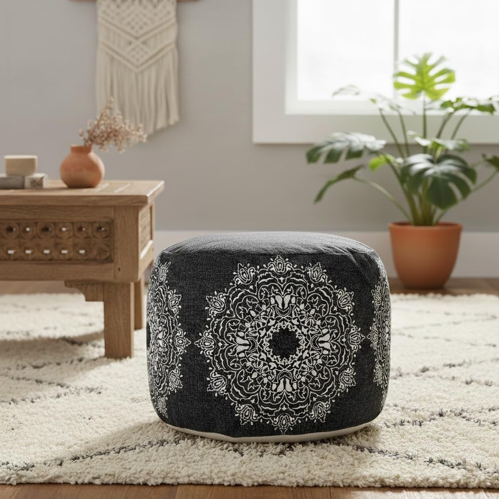 L. R. Resources Inc. LR Home Multicolor Floral Cotton Blend Ottoman Pouf Home