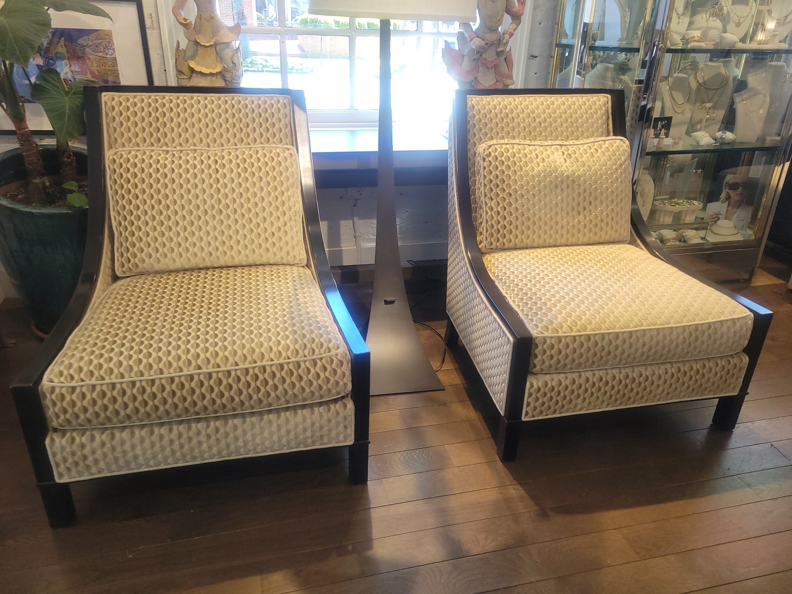 PAIR of Custom Barbara Berry Collection Lounge Chairs by Baker w/ Larsen Fabric